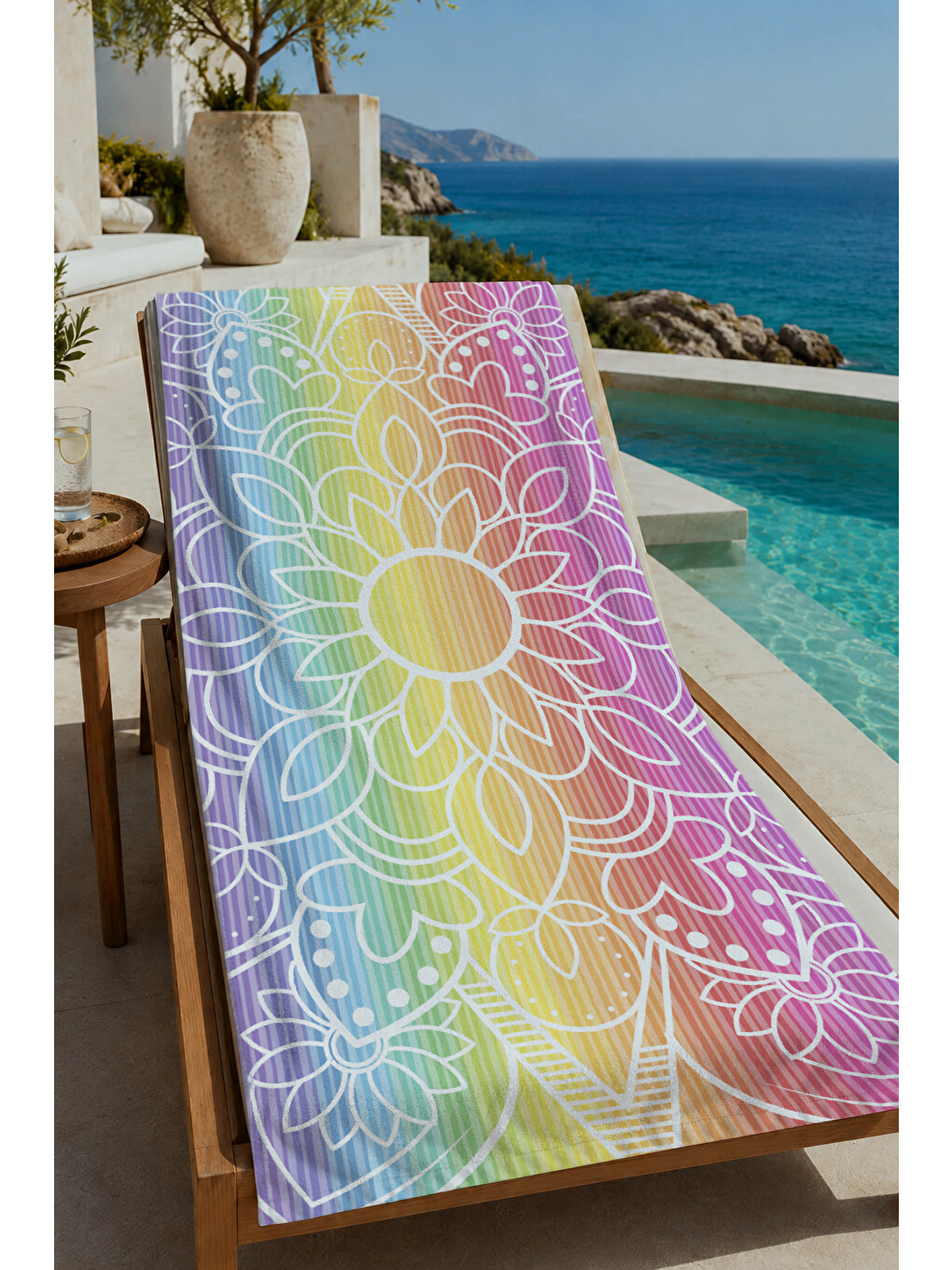 Pembe Pastel Mandala Geometrik Desenli 70x150 Cm Dijital Baskılı Plaj Ve Banyo Havlusu