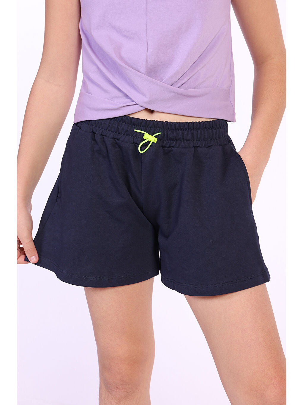 Lacivert Kız Çocuk Arka Awesome Baskılı Şort