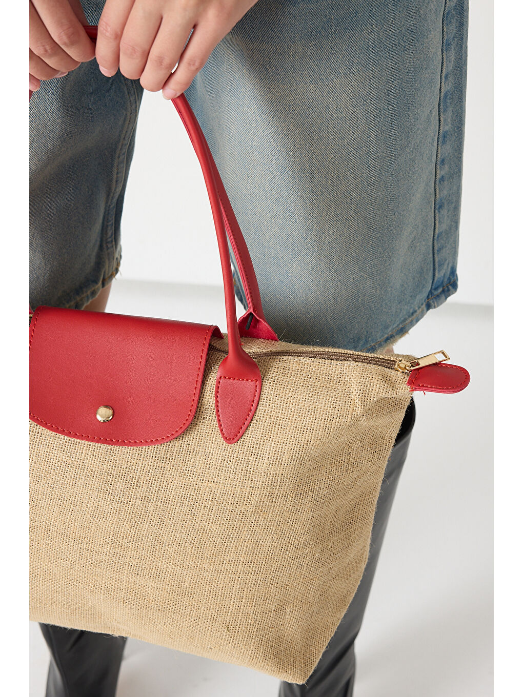 Kadın Kırmızı Orta Boy Askılı Hasır El ve Omuz Çantası-2