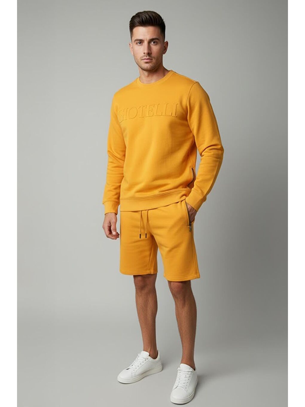 Giotelli Turuncu Regular Fit %100 Pamuk Bisiklet Yaka Şortlu Erkek Alt Üst Takım-1
