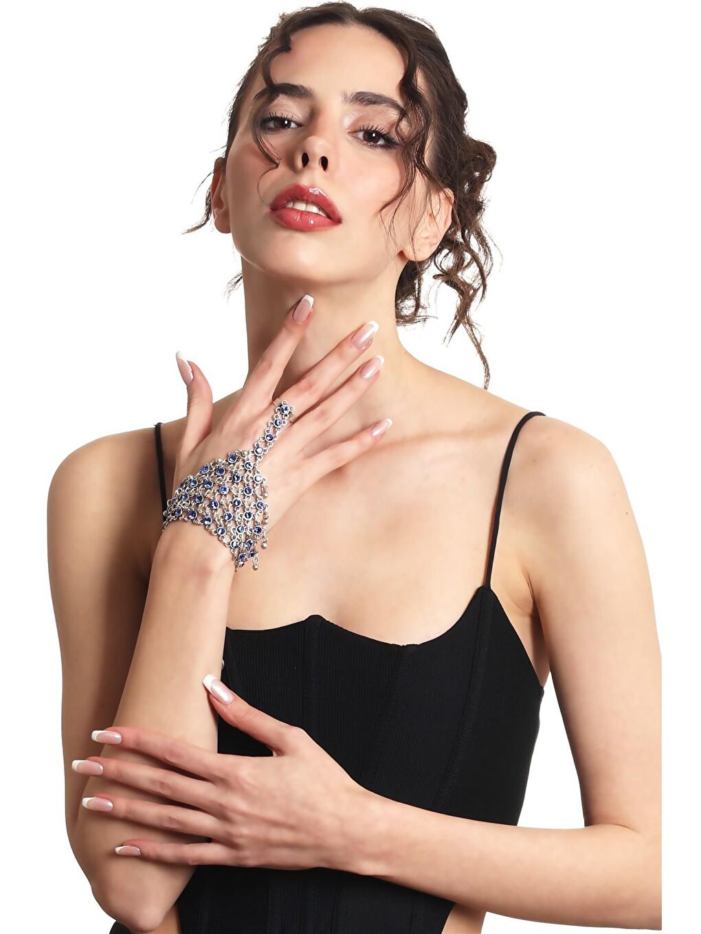 Gri Kadın Antik Gümüş Kaplama Renkli Taşlı Yüzüklü Şahmeran-1