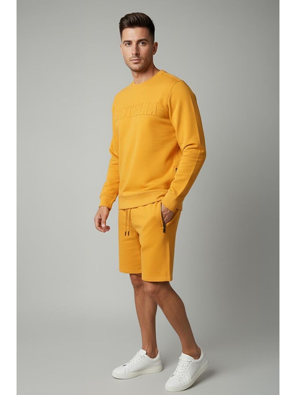 Giotelli Turuncu Regular Fit %100 Pamuk Bisiklet Yaka Şortlu Erkek Alt Üst Takım-2