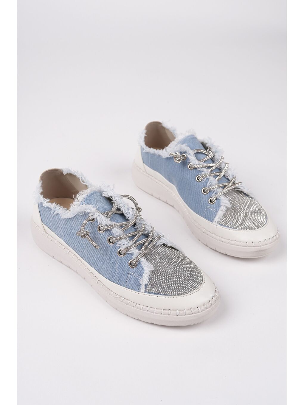 Mavi DAMSEL Bağcıklı Taşlı Kadın Günlük Denim Sneaker Spor Ayakkabı