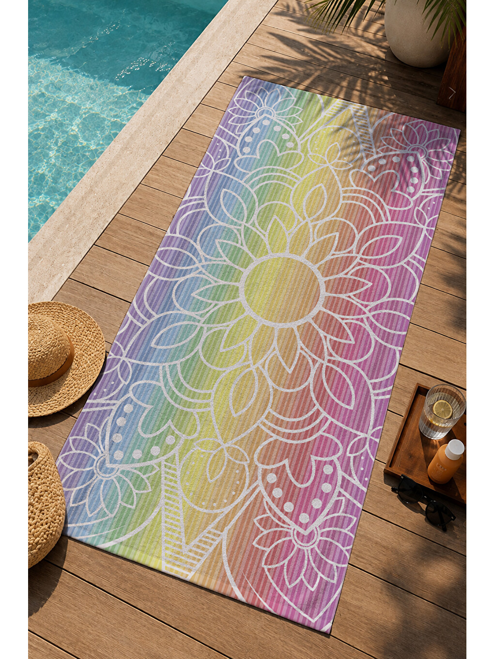 Pembe Pastel Mandala Geometrik Desenli 70x150 Cm Dijital Baskılı Plaj Ve Banyo Havlusu-2