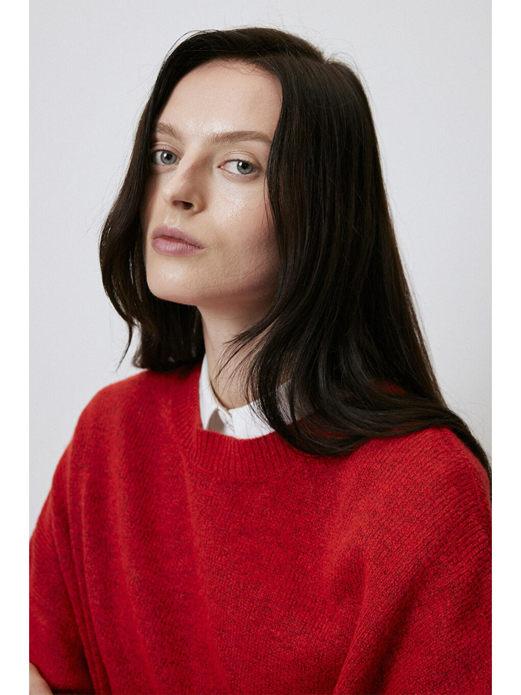 Kırmızı Düz Renk Oversıze Kazak-5