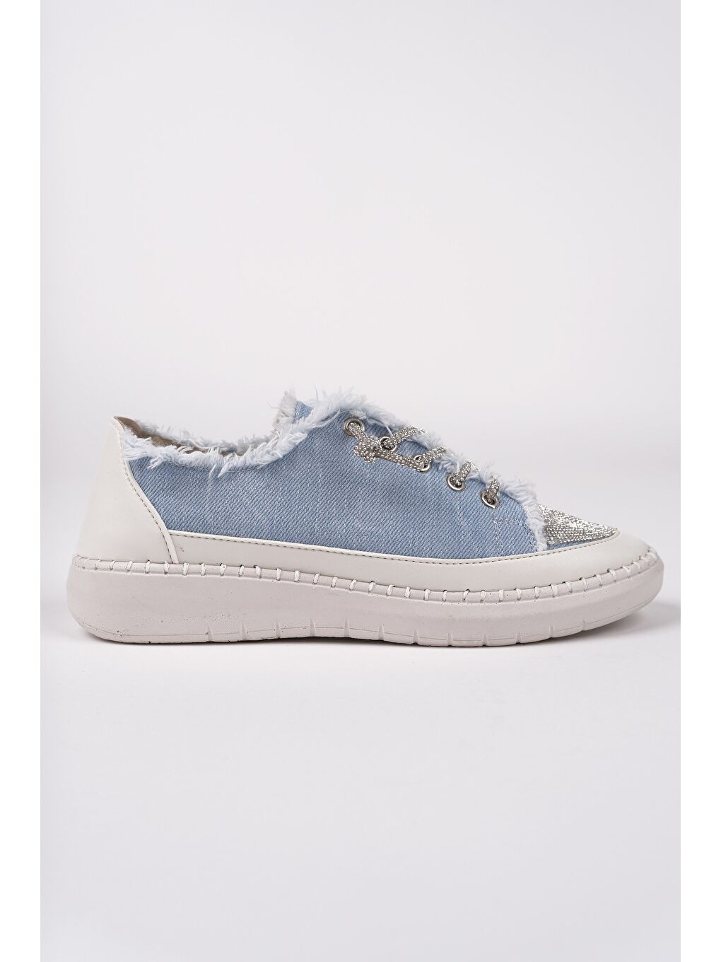 Mavi DAMSEL Bağcıklı Taşlı Kadın Günlük Denim Sneaker Spor Ayakkabı-2
