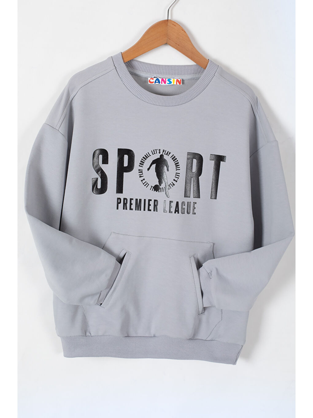 Cansın Mini Gri Sport Yazı Baskılı Bisiklet Yaka Erkek Çocuk Sweatshirt 19642 - 1