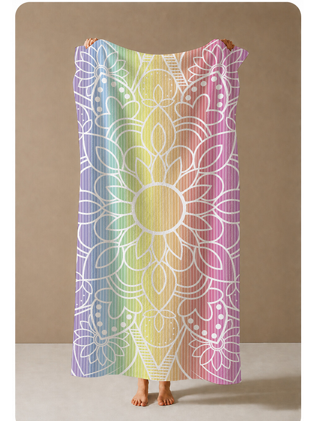 Pembe Pastel Mandala Geometrik Desenli 70x150 Cm Dijital Baskılı Plaj Ve Banyo Havlusu-3