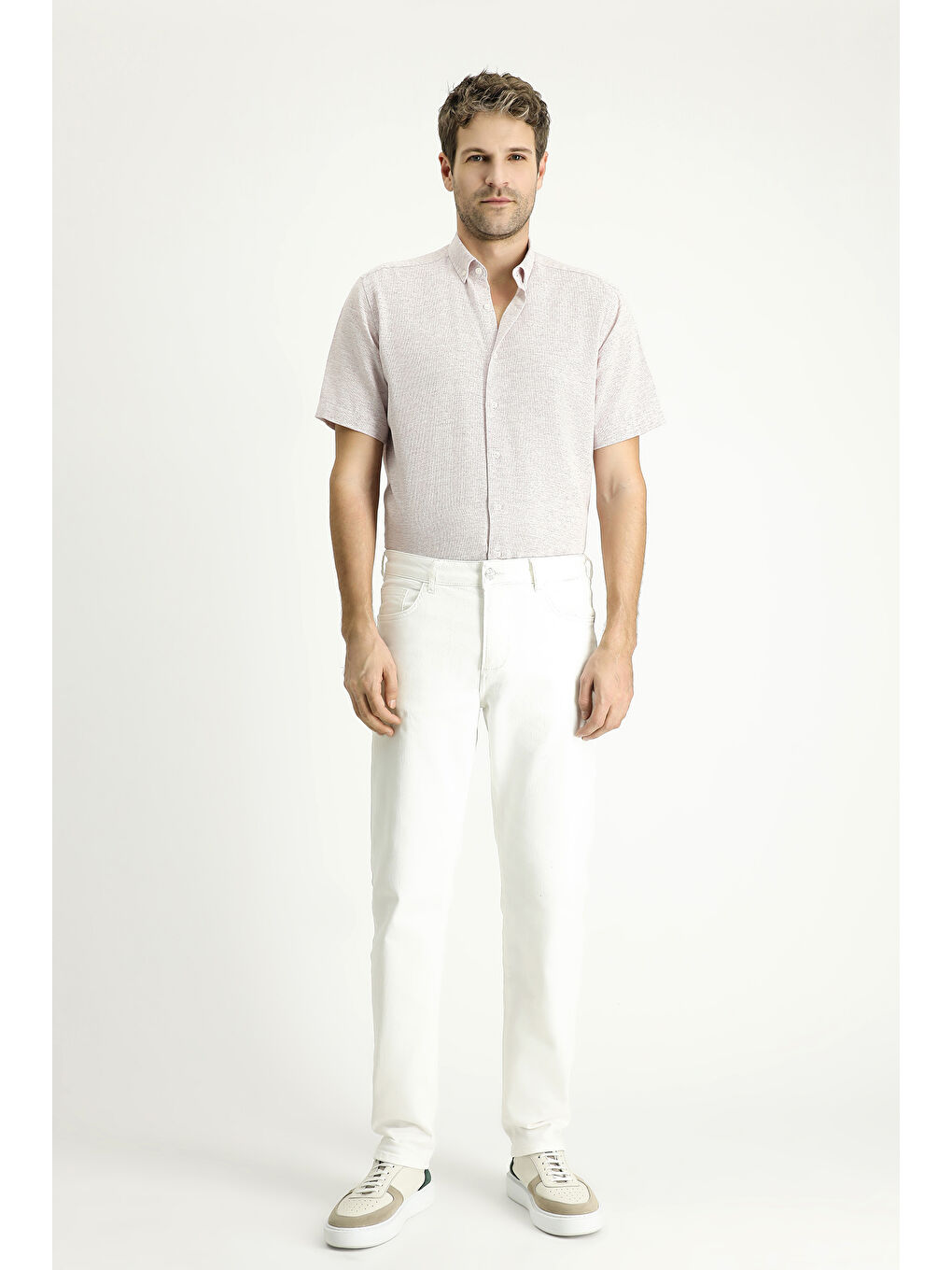 Mürdüm Kısa Kol Regular Fit Desenli Spor Pamuklu Gömlek-1