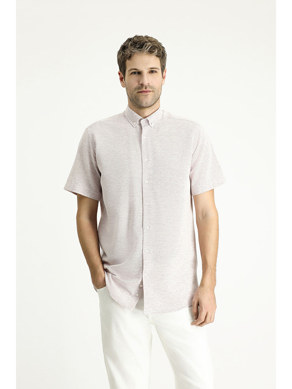 Mürdüm Kısa Kol Regular Fit Desenli Spor Pamuklu Gömlek-2