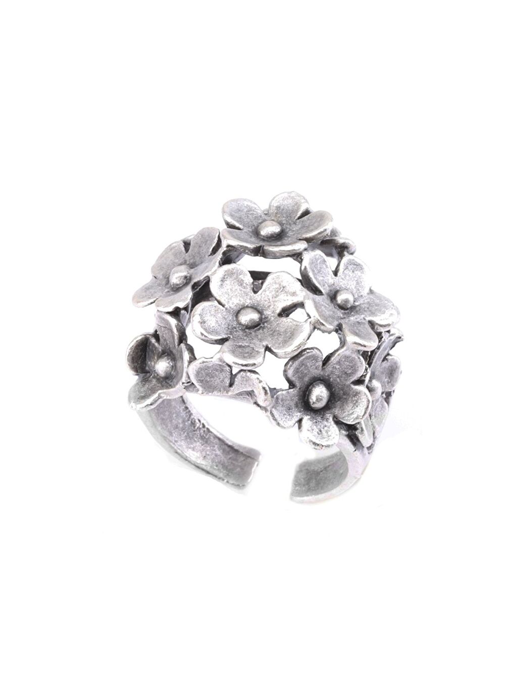 Gri Kadın Antik Gümüş Kaplama Kırçiçeği Yüzük