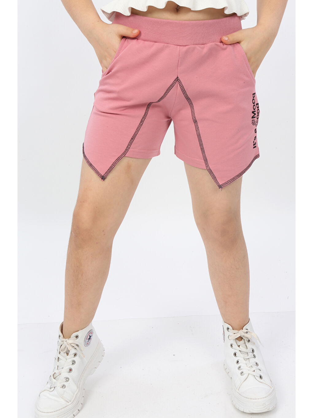 Pembe Kız Çocuk Mood It S A Good Nakışlı Şort
