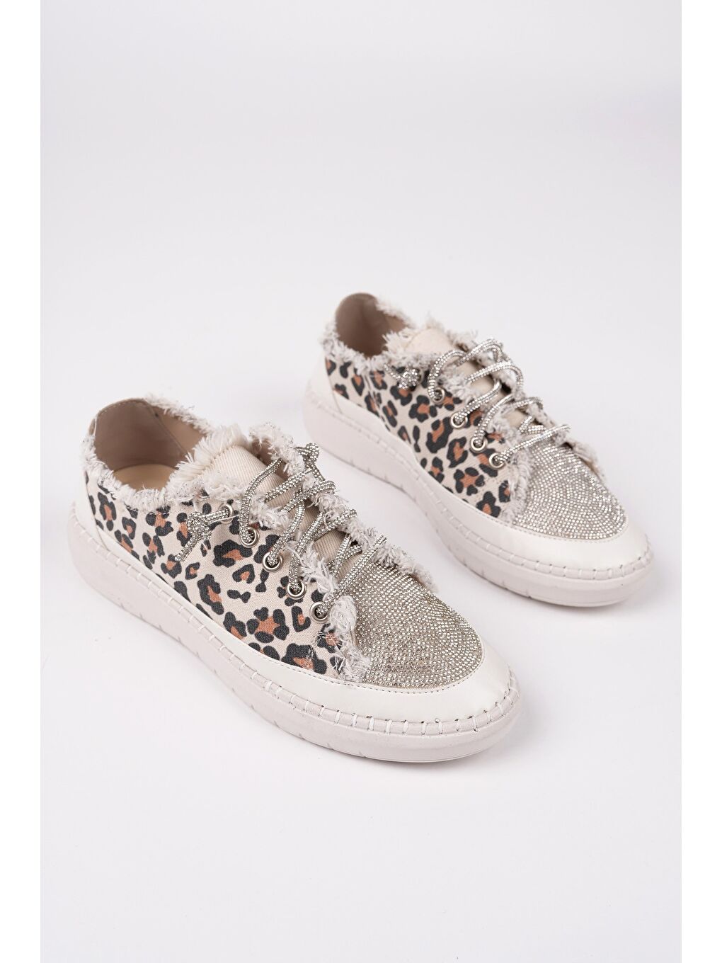 Sarı DAMSEL Bağcıklı Taşlı Kadın Günlük Denim Sneaker Spor Ayakkabı