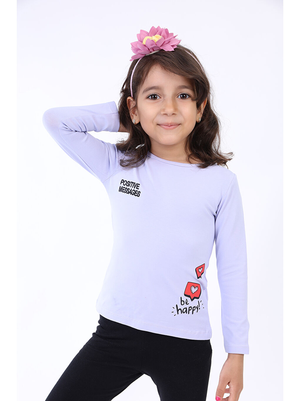 Lila Kız Çocuk Baskılı Tişört