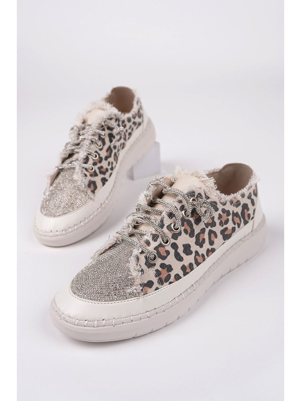 Sarı DAMSEL Bağcıklı Taşlı Kadın Günlük Denim Sneaker Spor Ayakkabı-1