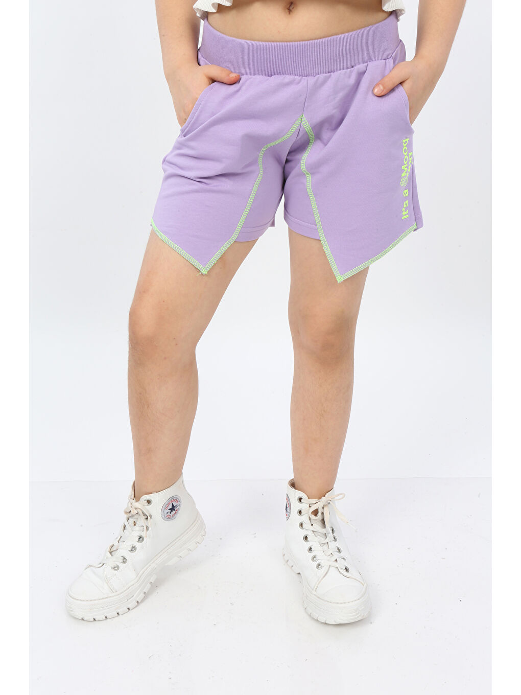 Lila Kız Çocuk Mood It S A Good Nakışlı Şort
