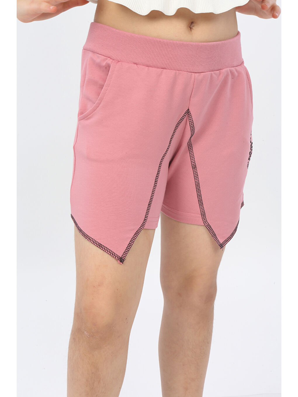 Pembe Kız Çocuk Mood It S A Good Nakışlı Şort-1