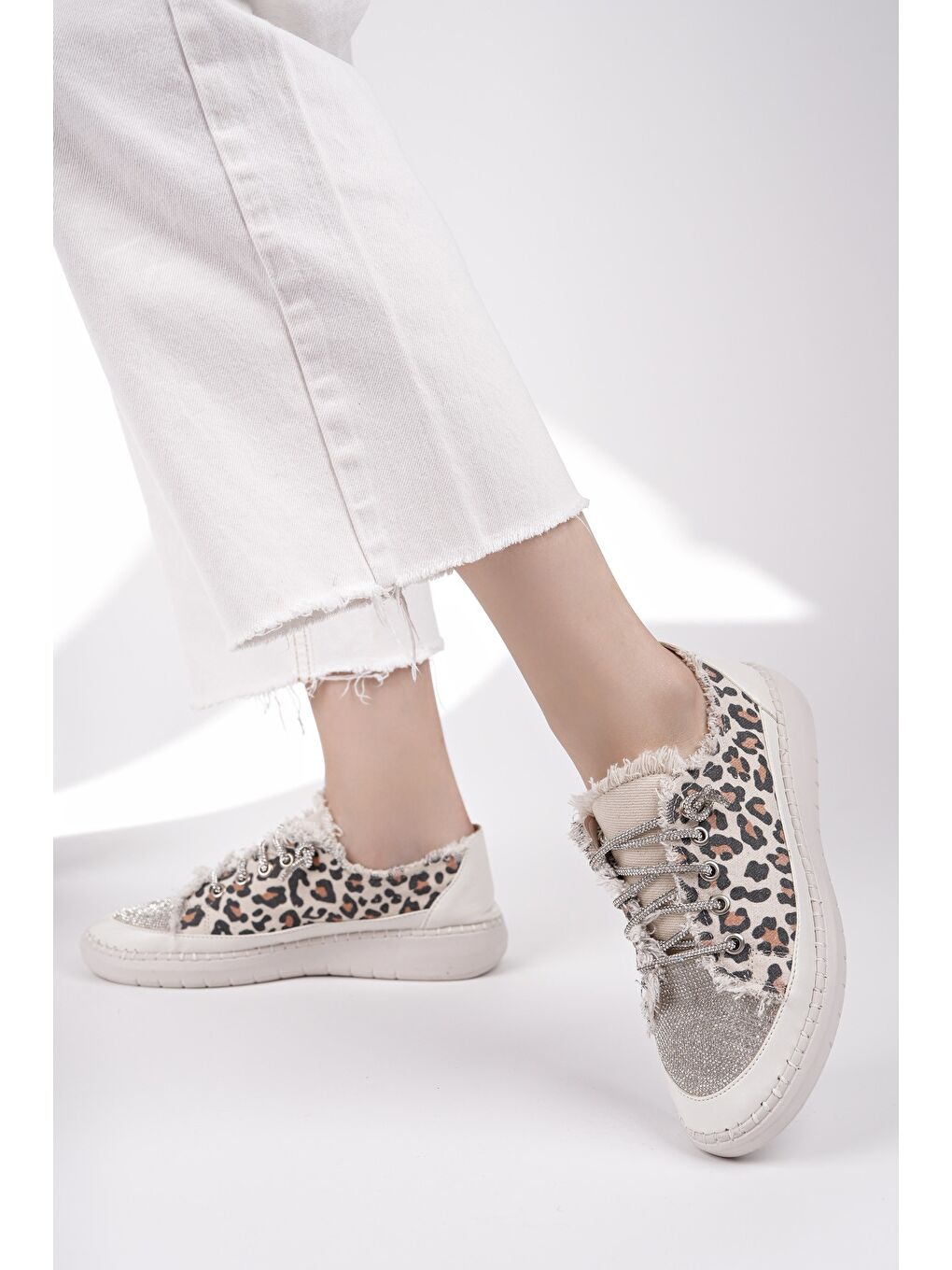 Sarı DAMSEL Bağcıklı Taşlı Kadın Günlük Denim Sneaker Spor Ayakkabı-5