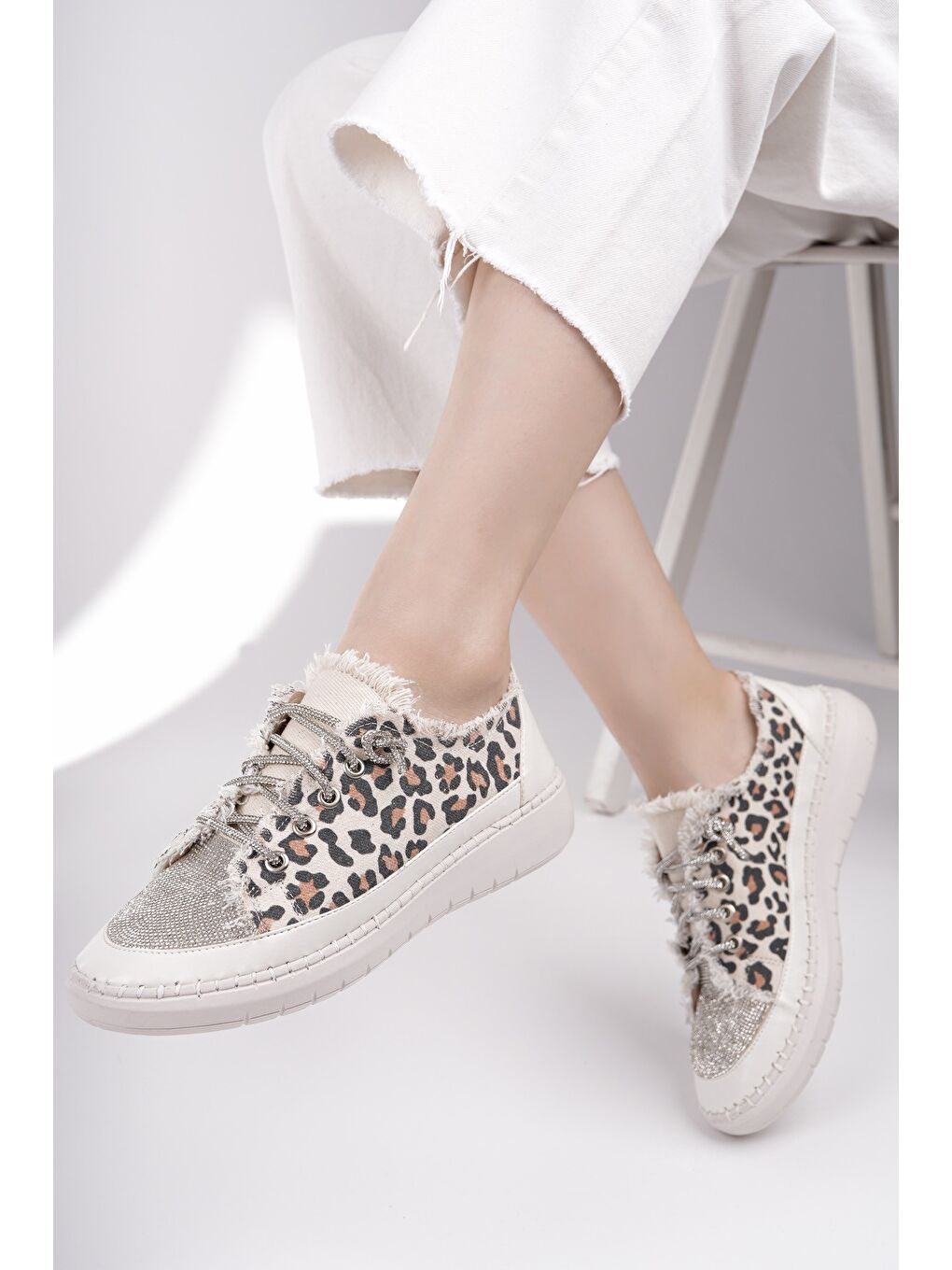 Sarı DAMSEL Bağcıklı Taşlı Kadın Günlük Denim Sneaker Spor Ayakkabı-6