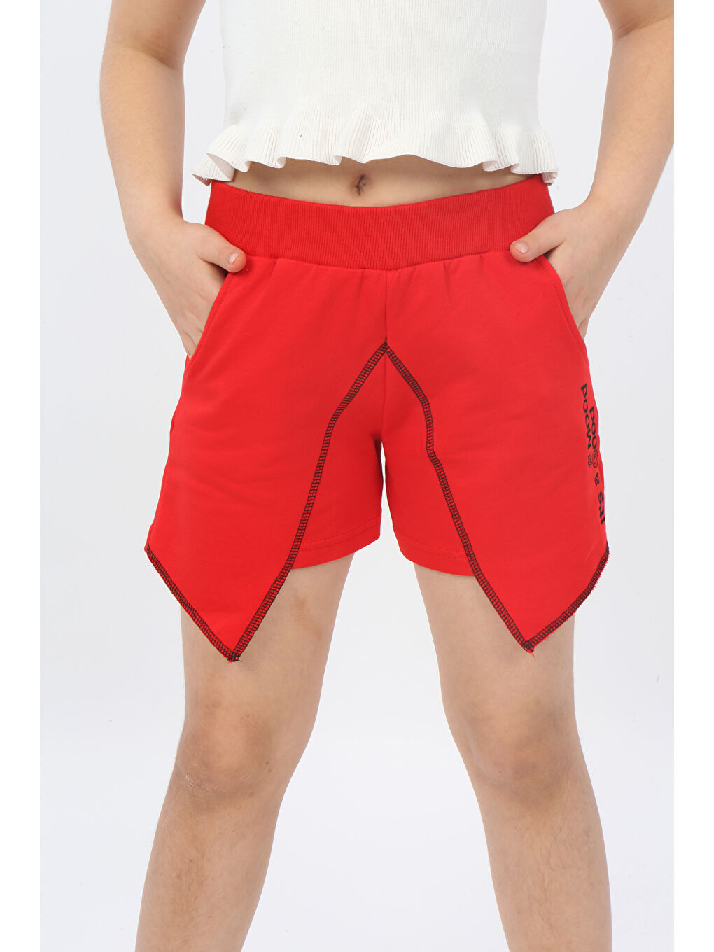 Kırmızı Kız Çocuk Mood It S A Good Nakışlı Şort-1