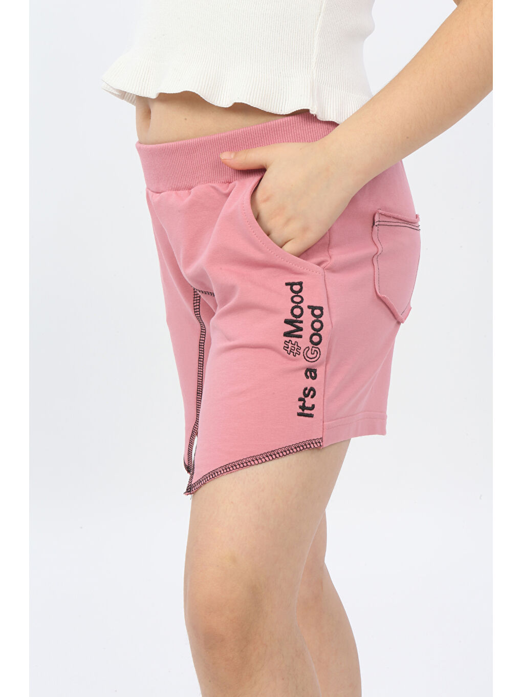 Pembe Kız Çocuk Mood It S A Good Nakışlı Şort-2