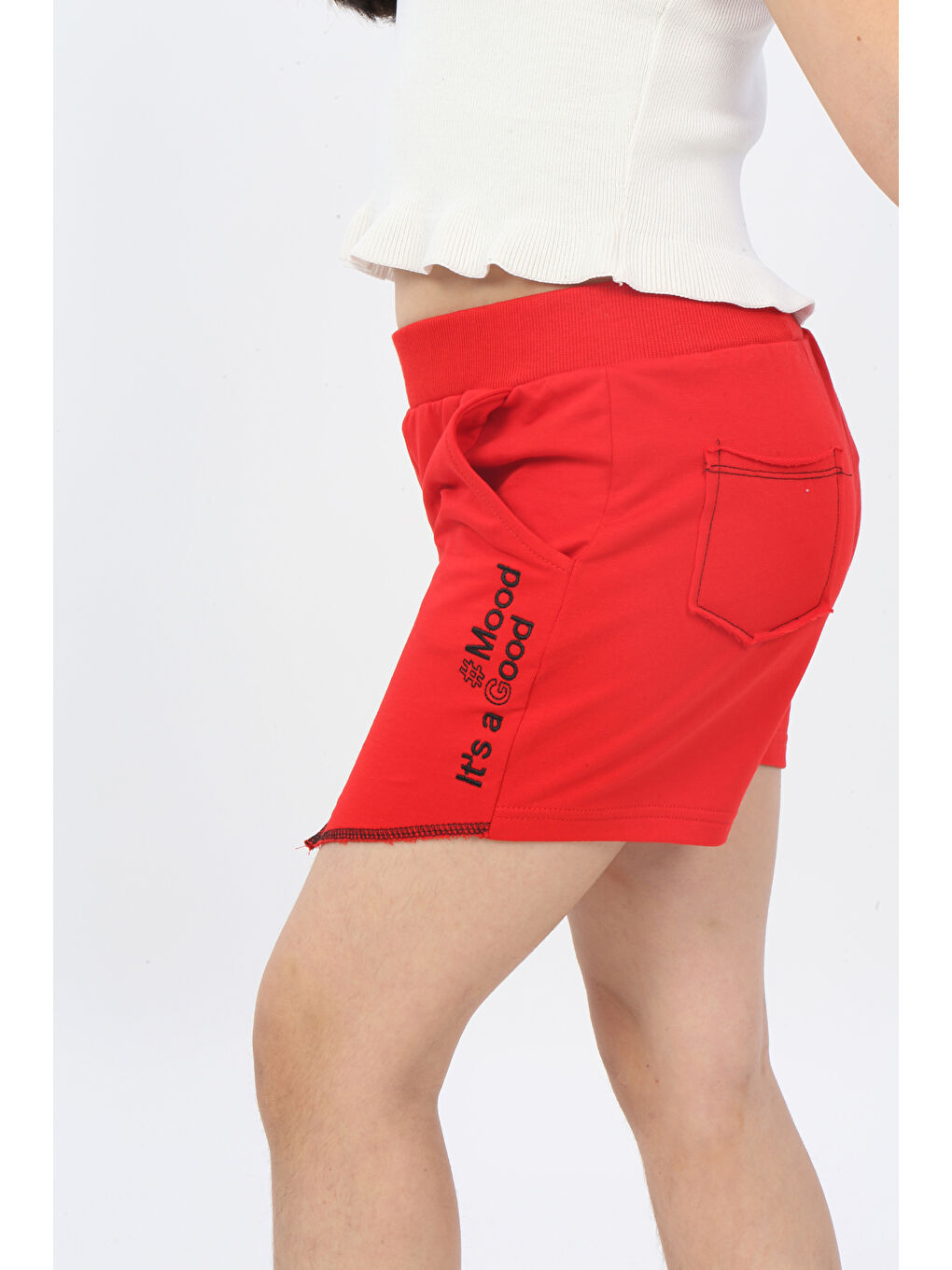 Kırmızı Kız Çocuk Mood It S A Good Nakışlı Şort-2