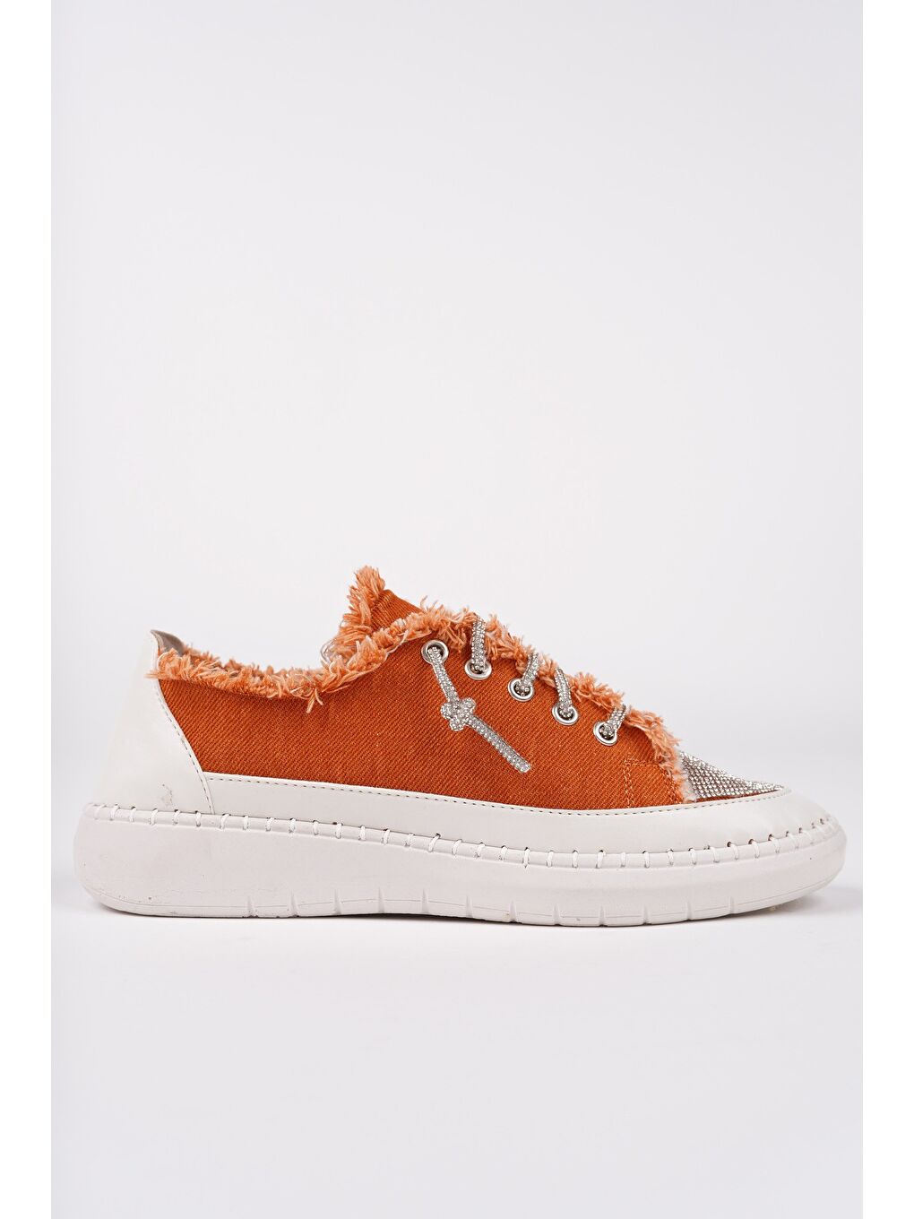 Turuncu DAMSEL Bağcıklı Taşlı Kadın Günlük Denim Sneaker Spor Ayakkabı-2