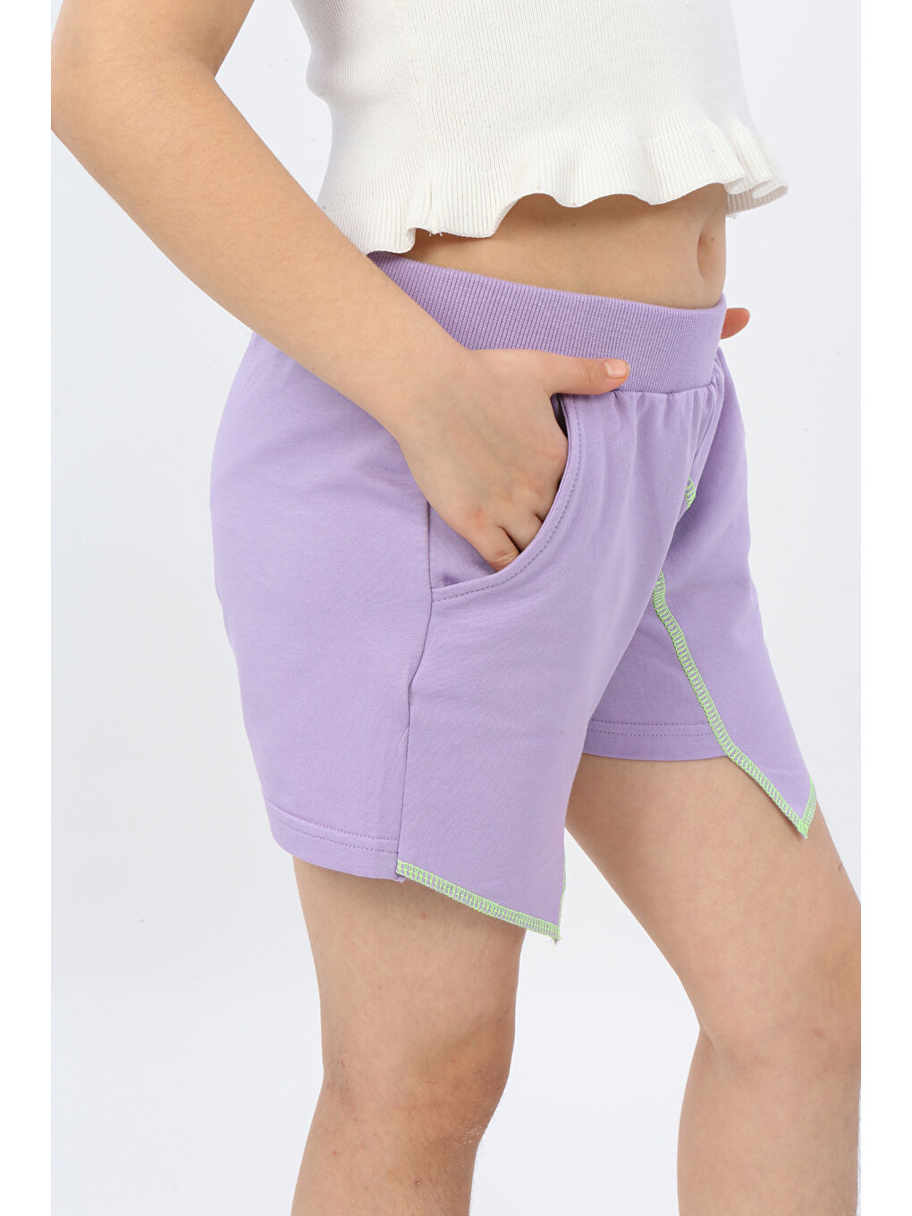 Lila Kız Çocuk Mood It S A Good Nakışlı Şort-2