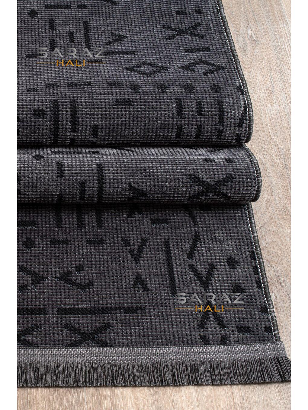 İskandinav Saçaklı Kaymaz Kilim Antrasit 80x300-2