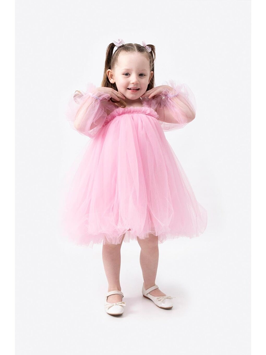 Pembe Tül Kız Çocuk Elbise   Özel Ve Doğum Günü Elbisesi-4