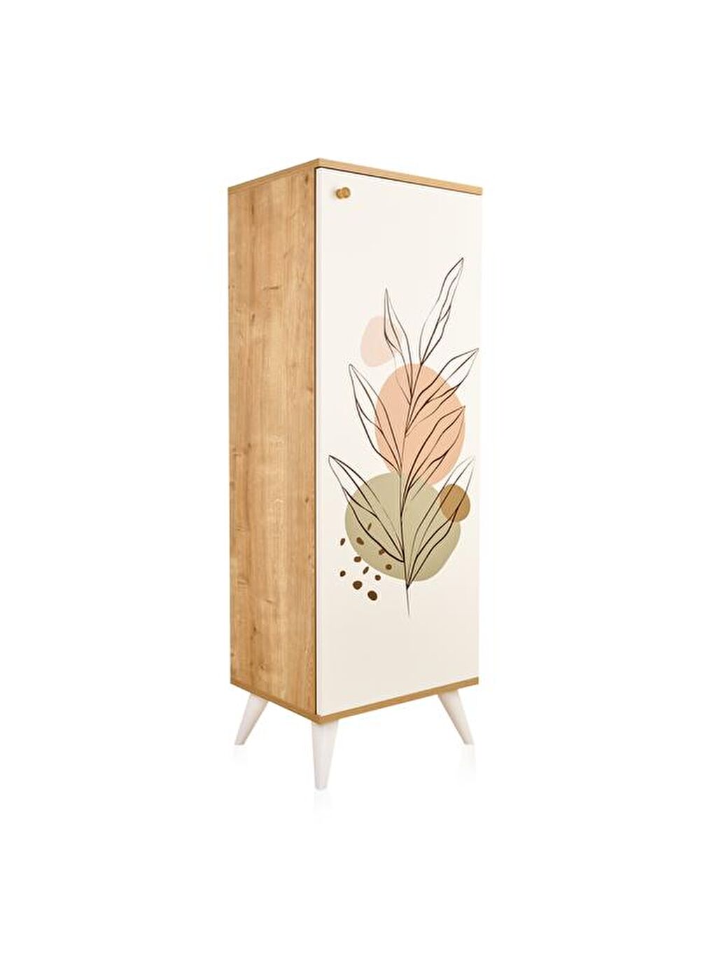Kahverengi Modern Baskılı Çok Amaçlı Dolap - Beyaz / Safir Meşe - 136 cm-2