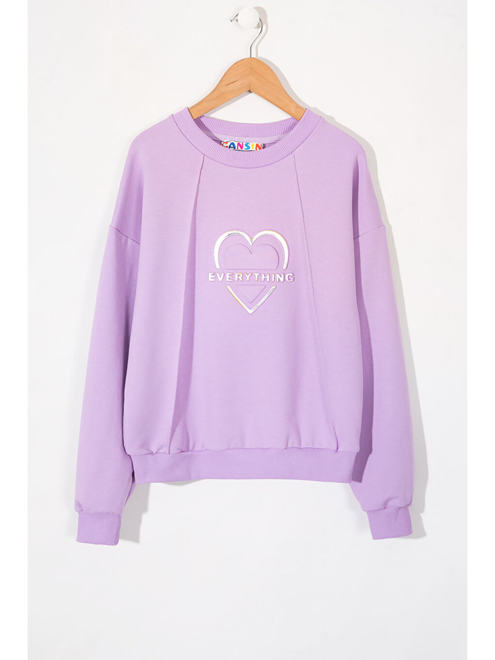 Cansın Mini Lila Kalp Kabartmalı Bisiklet Yaka Kız Çocuk Sweatshirt 19665