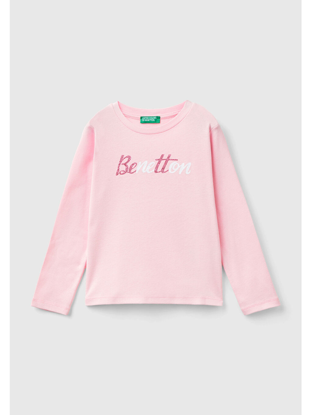 United Colors Of Benetton Kız Çocuk Açık Pembe Önü Su Bazlı Logo Baskılı Sweatshirt