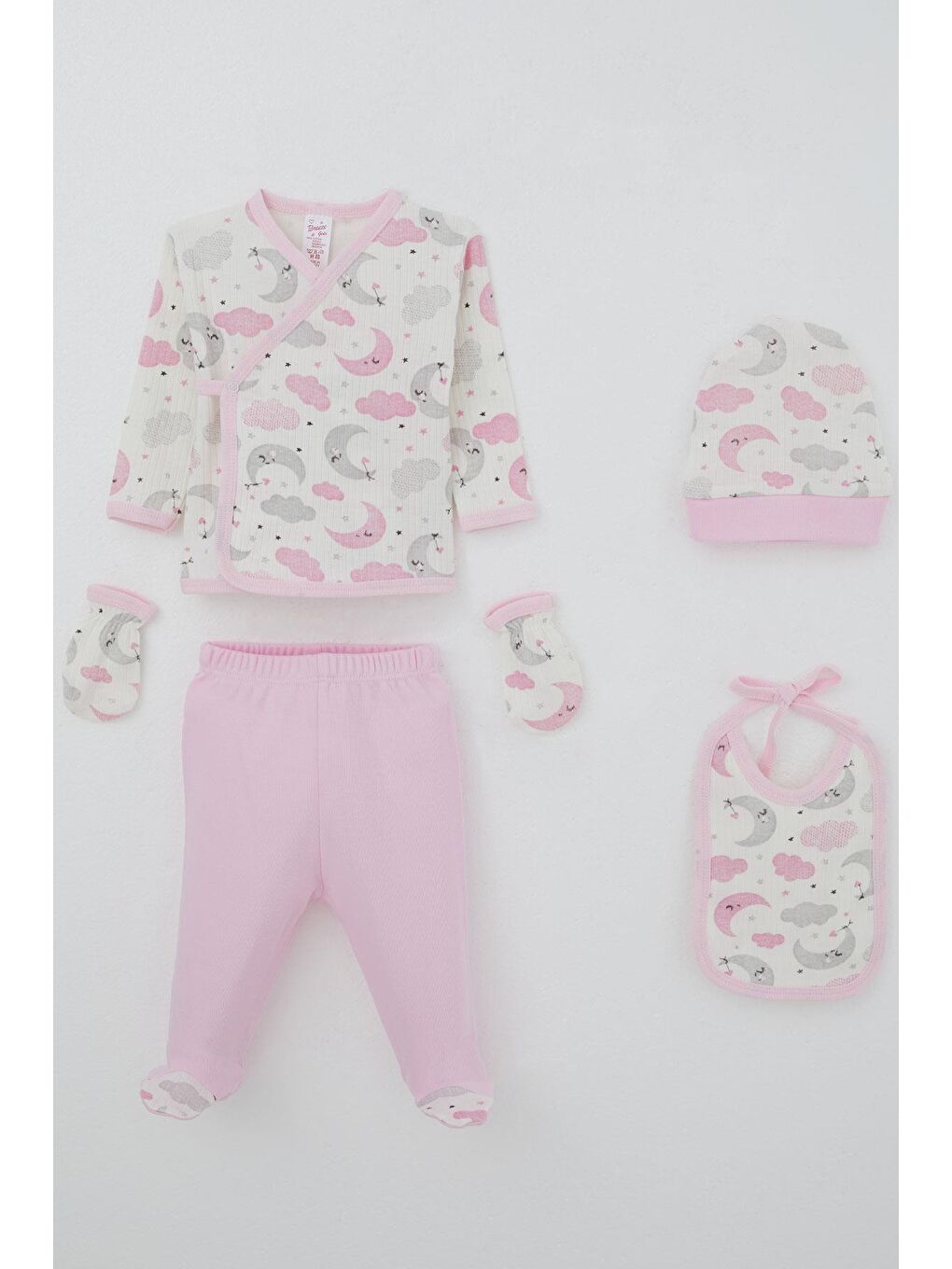 Kız Bebek Hastane Çıkışı 5 Li Gökyüzü Temalı Uykucu Ay Desenli Ekru (0-3 Ay)