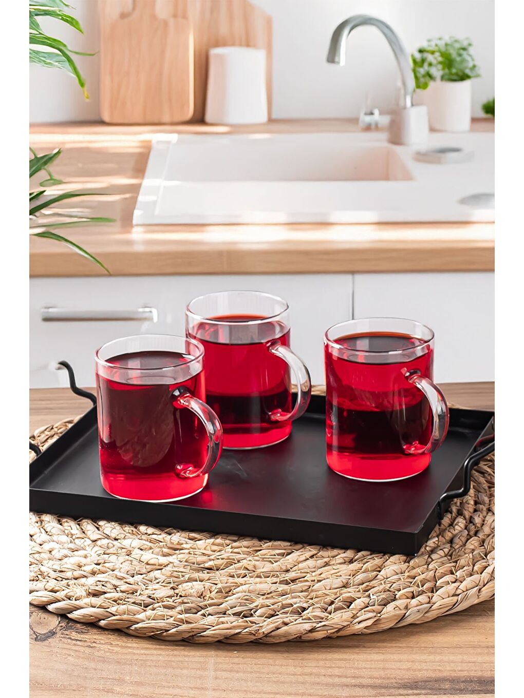 Renksiz 6080 Borosilikat Isıya Dayanıklı Cam Kulplu Çay Bardağı 6'lı 200ml-2