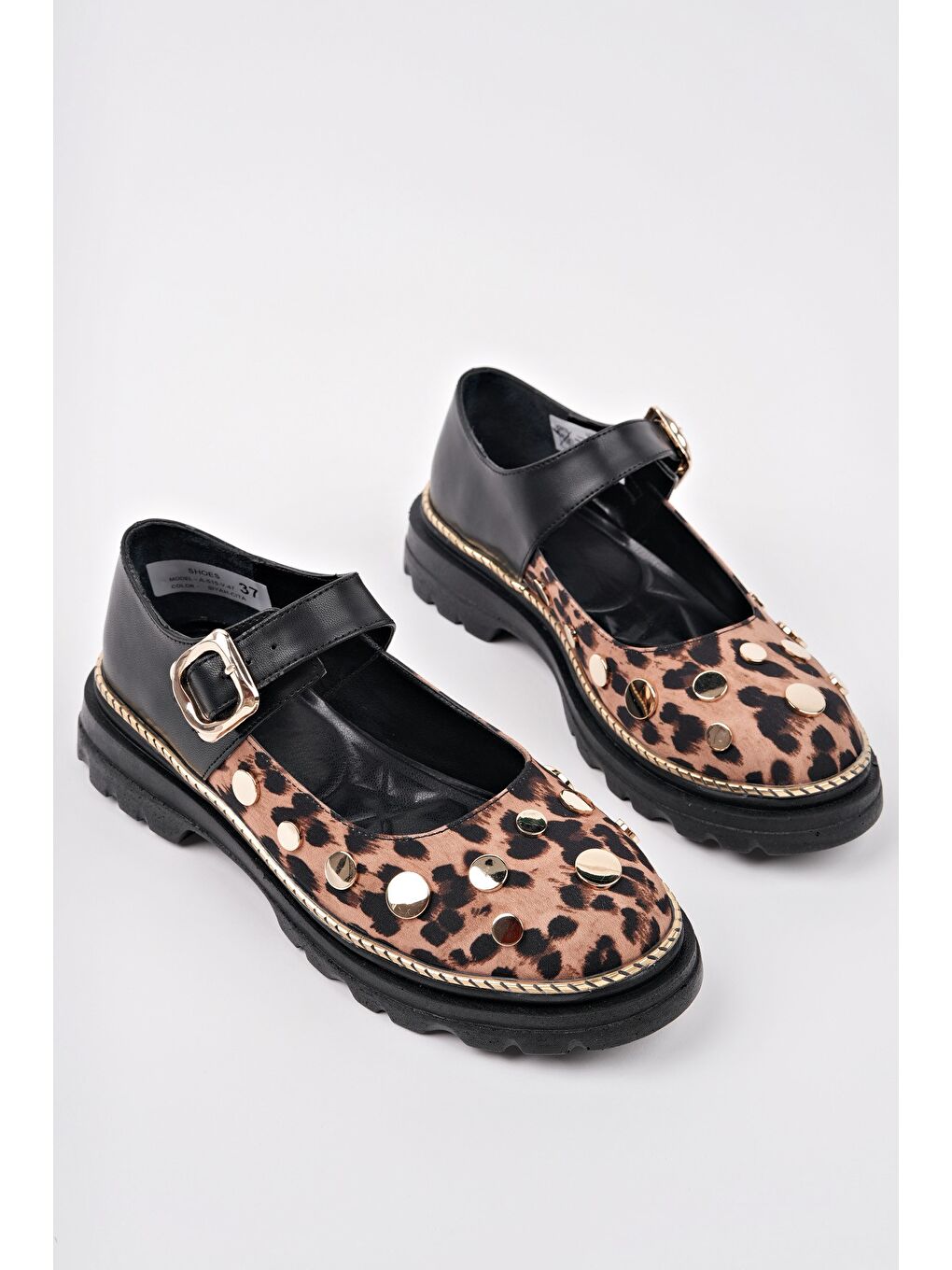 Siyah EGERİA Leopar Desenli Tek Bantlı Kalın Taban Kadın Günlük Loafer Ayakkabı-2