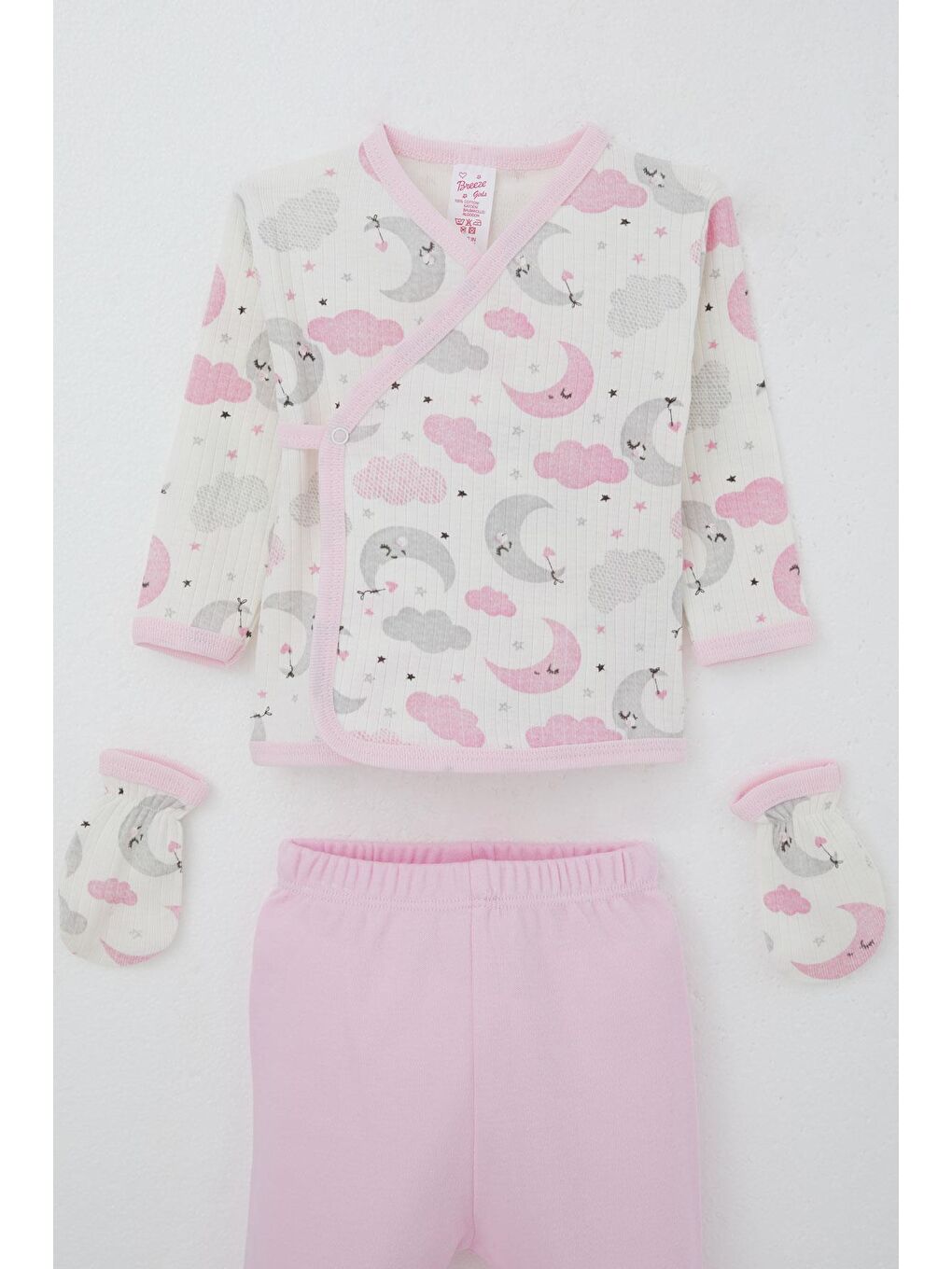 Kız Bebek Hastane Çıkışı 5 Li Gökyüzü Temalı Uykucu Ay Desenli Ekru (0-3 Ay)-2