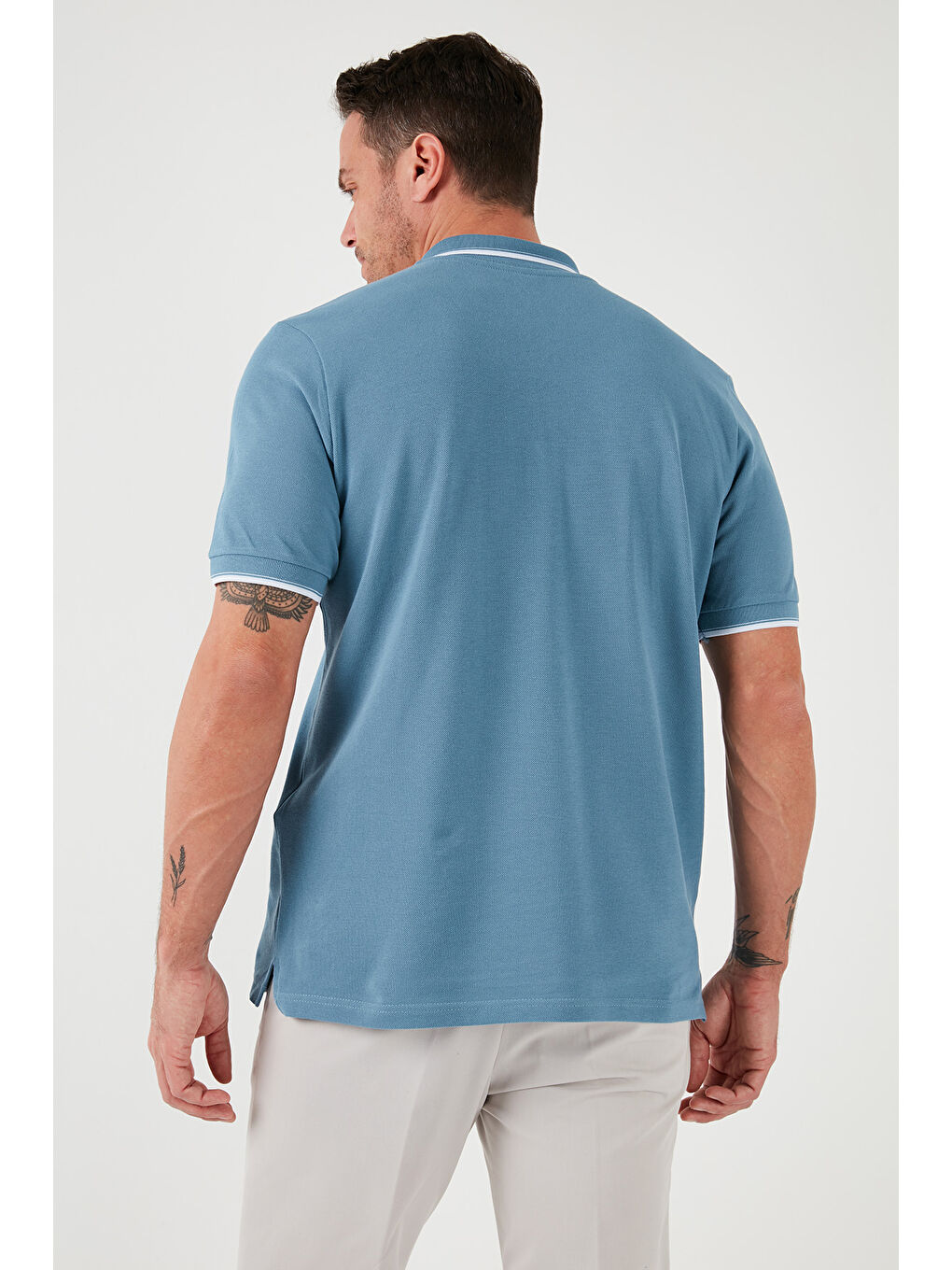 Bej Pamuklu Slim Fit Şerit Detaylı Düğmeli Polo Yaka 3'lü Paket %100 Pamuk Tişört 5902118S3-5