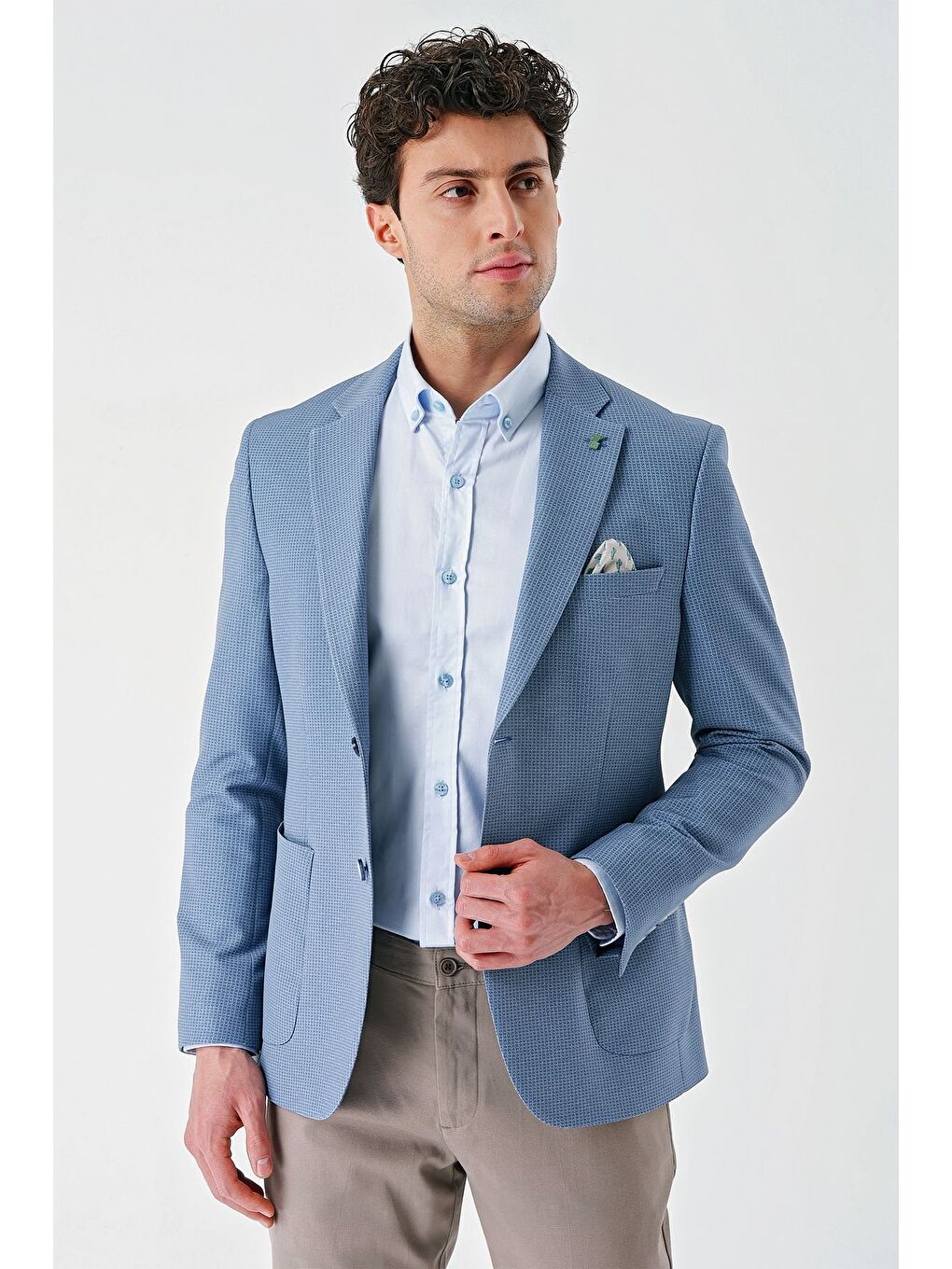 Koyu Mavi Örme Mono Yaka Çift Yırtmaç Elastanlı 6 Drop Slim Fit Dar Kesim Klasik Ceket 1002240138