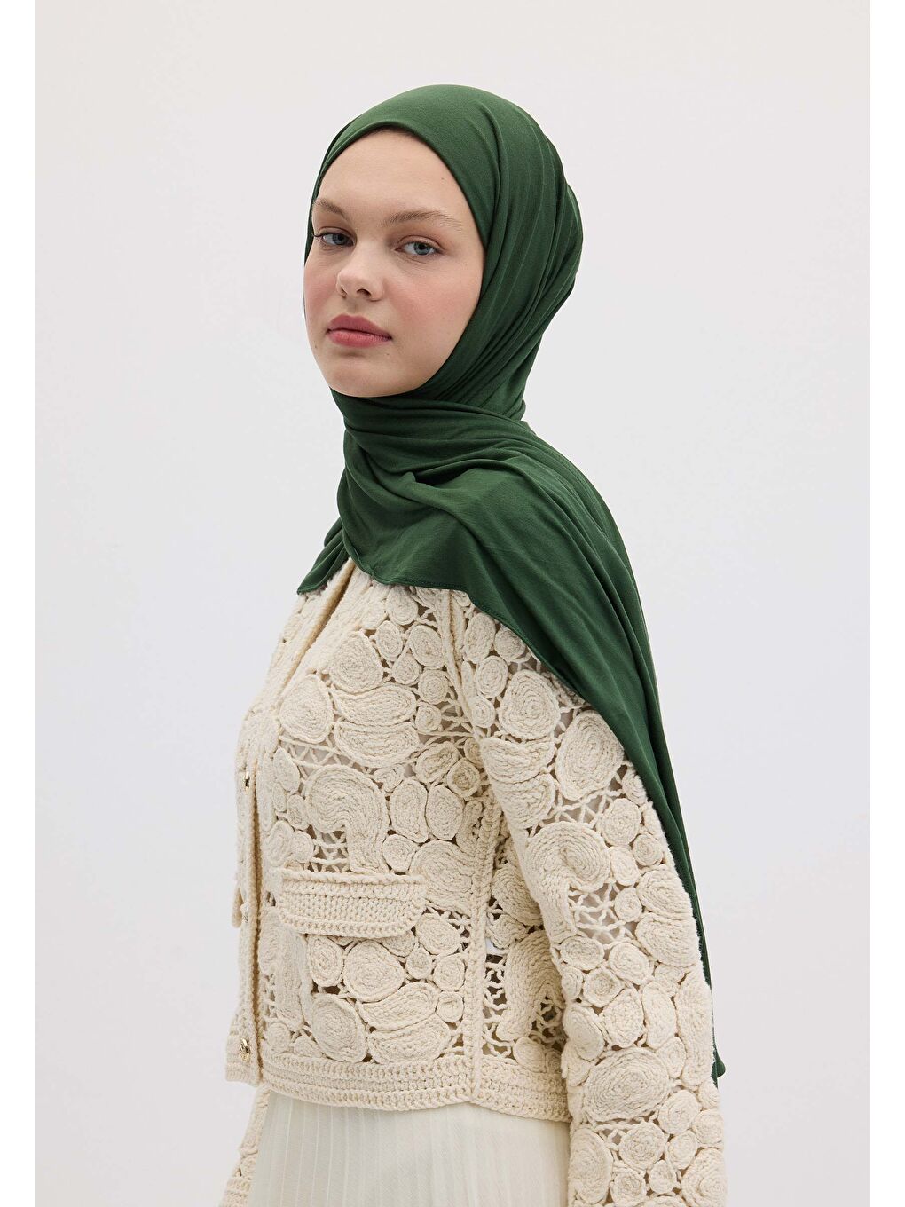Bej Bambu Penye Şal Zümrüt-3