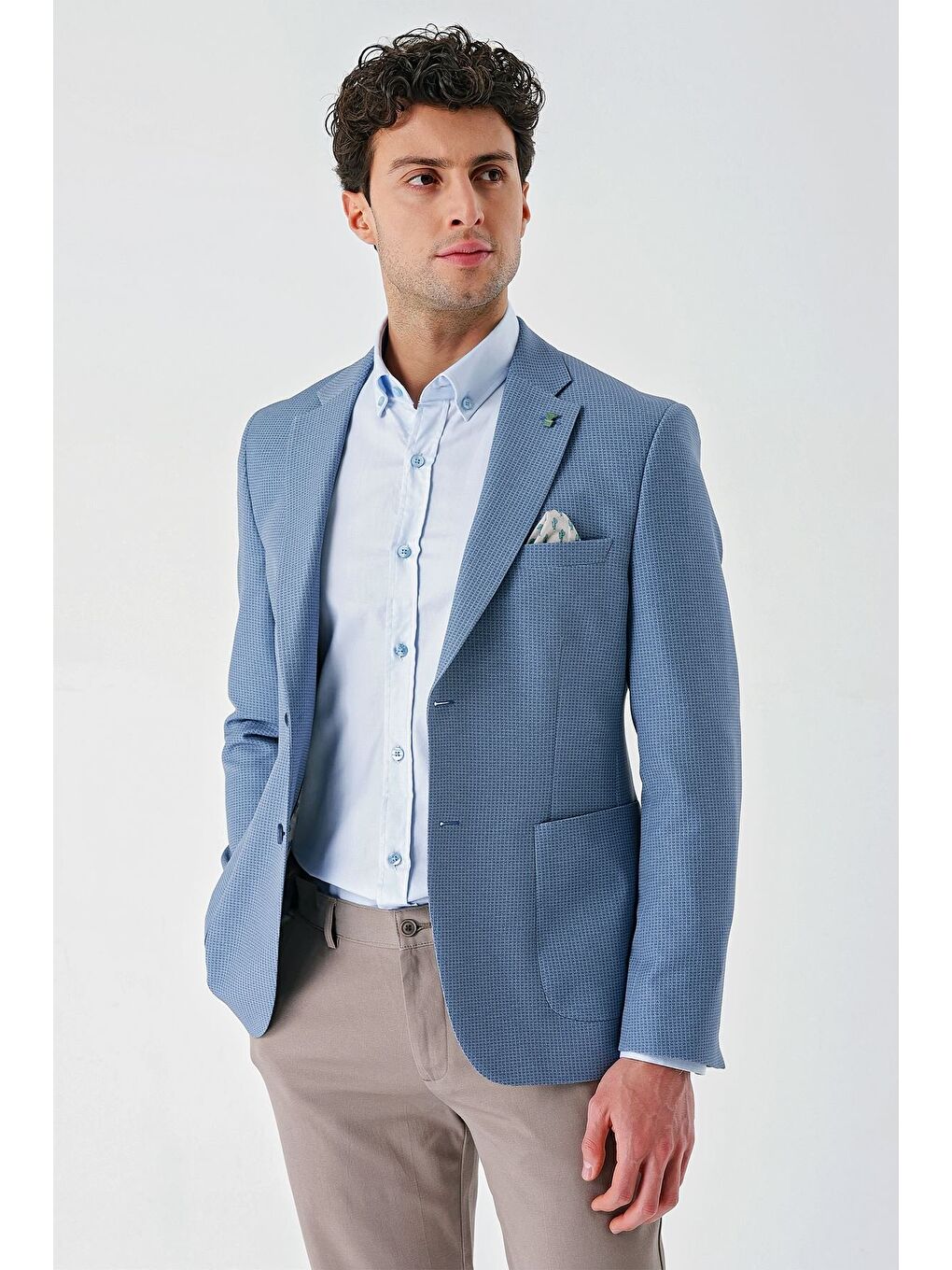 Koyu Mavi Örme Mono Yaka Çift Yırtmaç Elastanlı 6 Drop Slim Fit Dar Kesim Klasik Ceket 1002240138-2