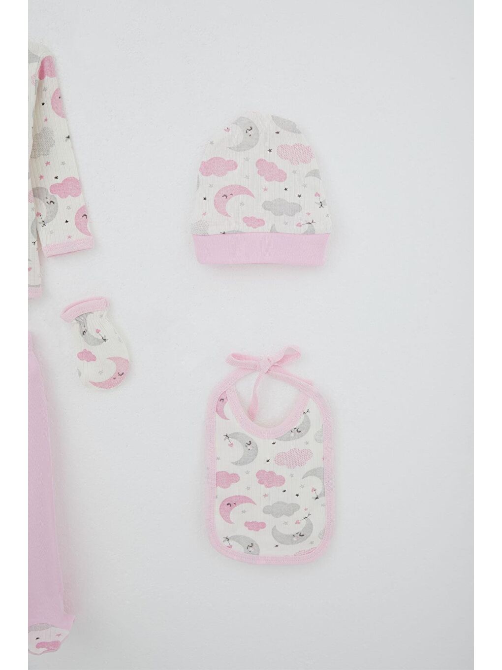 Kız Bebek Hastane Çıkışı 5 Li Gökyüzü Temalı Uykucu Ay Desenli Ekru (0-3 Ay)-4