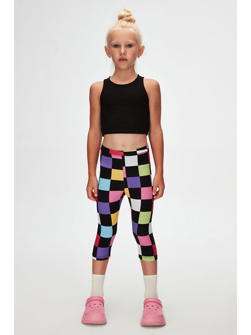 Karışık Kız Çocuk Op Art Checkers Desen Kapri