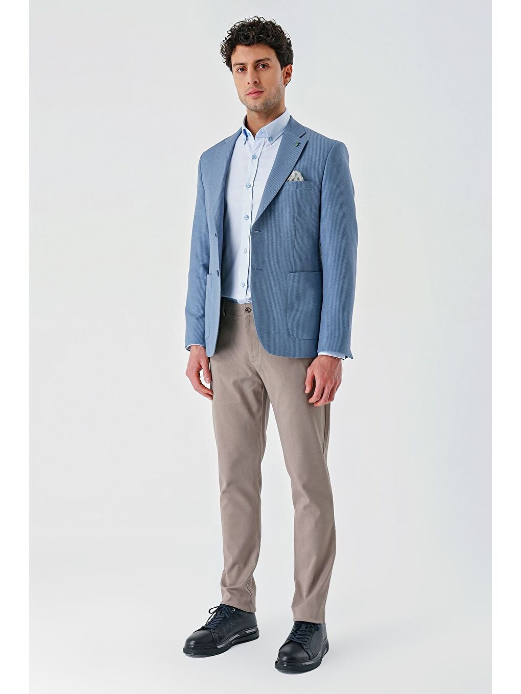 Koyu Mavi Örme Mono Yaka Çift Yırtmaç Elastanlı 6 Drop Slim Fit Dar Kesim Klasik Ceket 1002240138-3