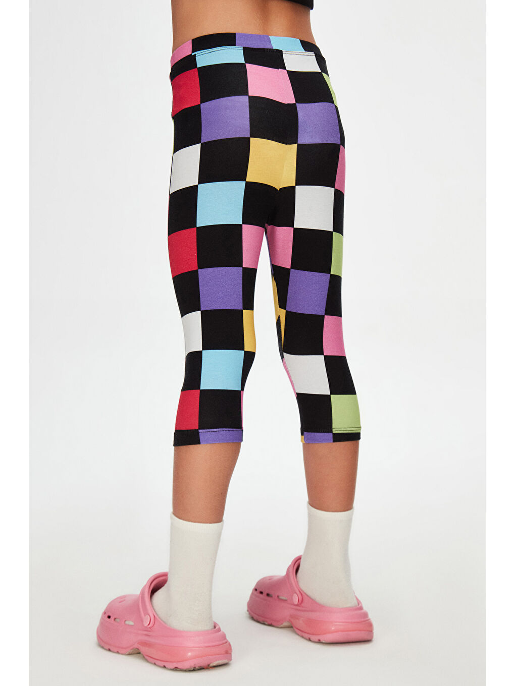 Karışık Kız Çocuk Op Art Checkers Desen Kapri-2