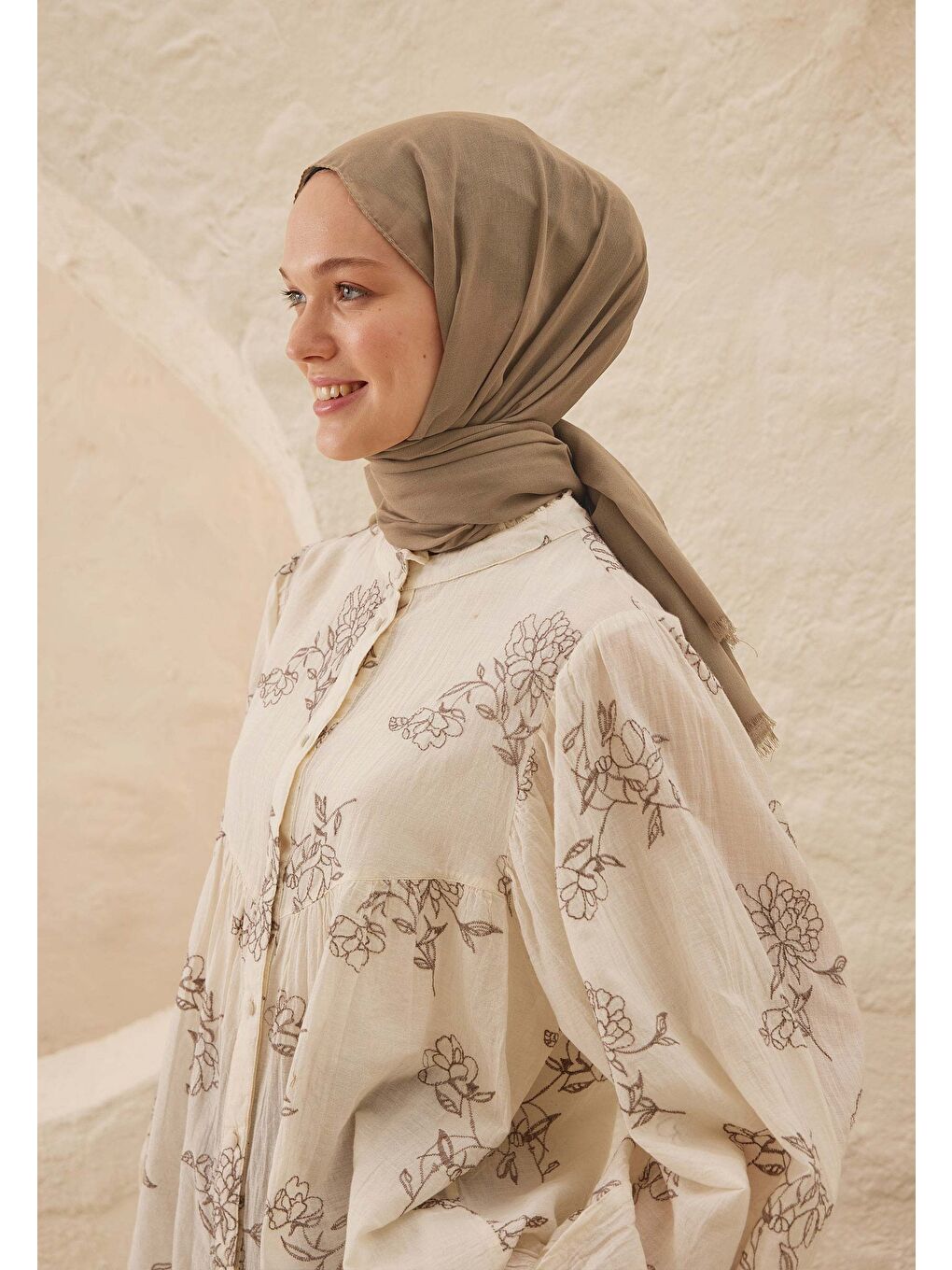 Bej İnce Pamuk Vual Şal Çakıl Taşı-1