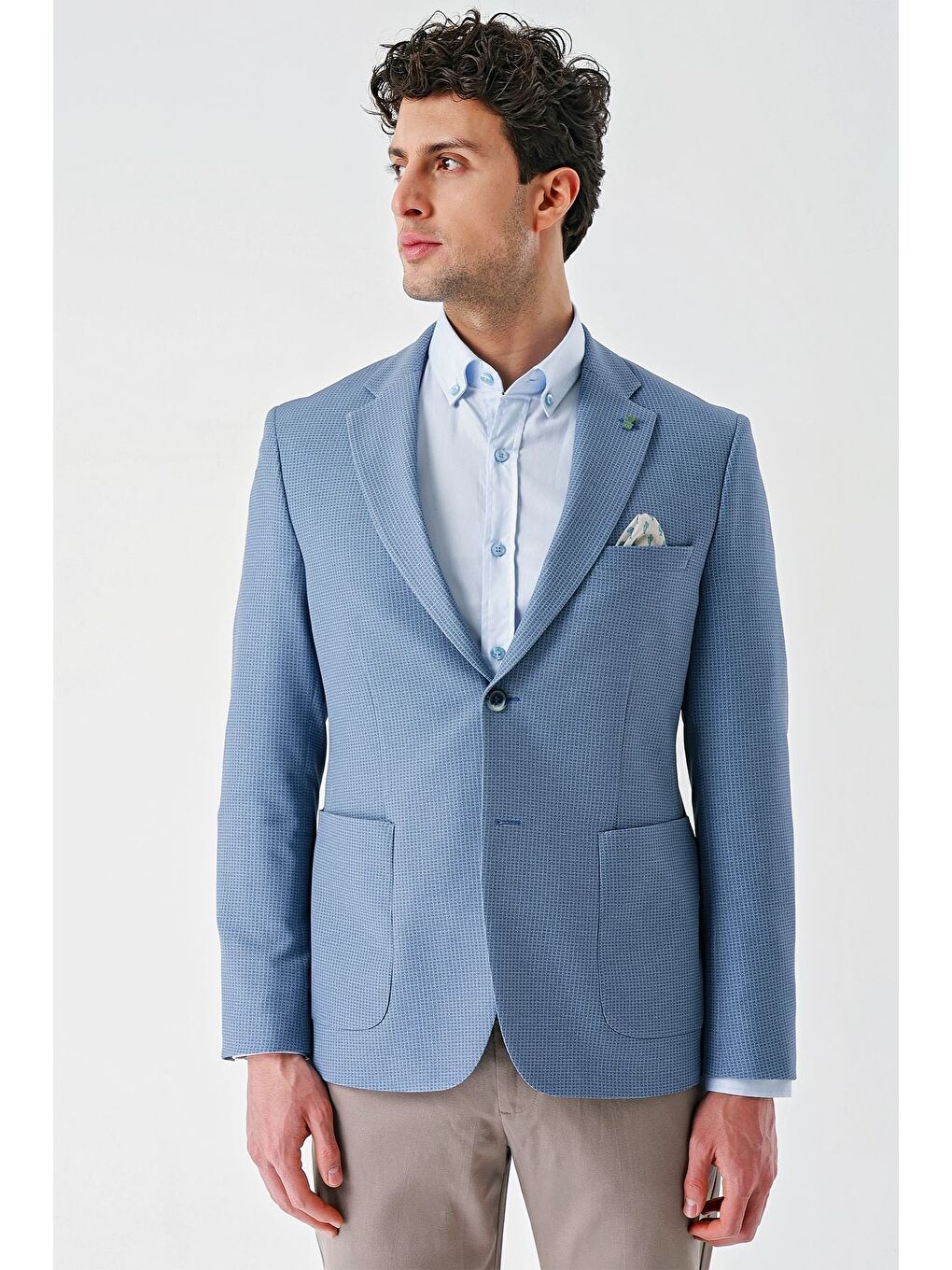 Koyu Mavi Örme Mono Yaka Çift Yırtmaç Elastanlı 6 Drop Slim Fit Dar Kesim Klasik Ceket 1002240138-4