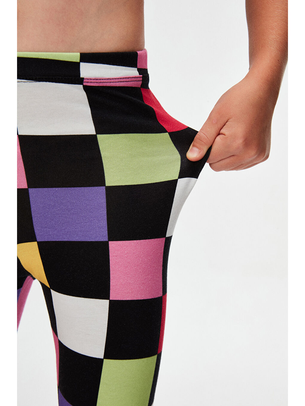 Karışık Kız Çocuk Op Art Checkers Desen Kapri-3