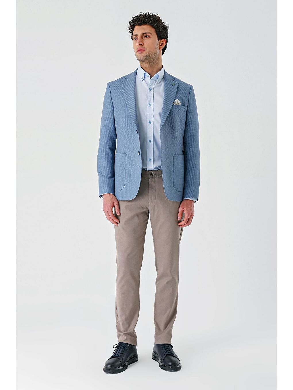 Koyu Mavi Örme Mono Yaka Çift Yırtmaç Elastanlı 6 Drop Slim Fit Dar Kesim Klasik Ceket 1002240138-5