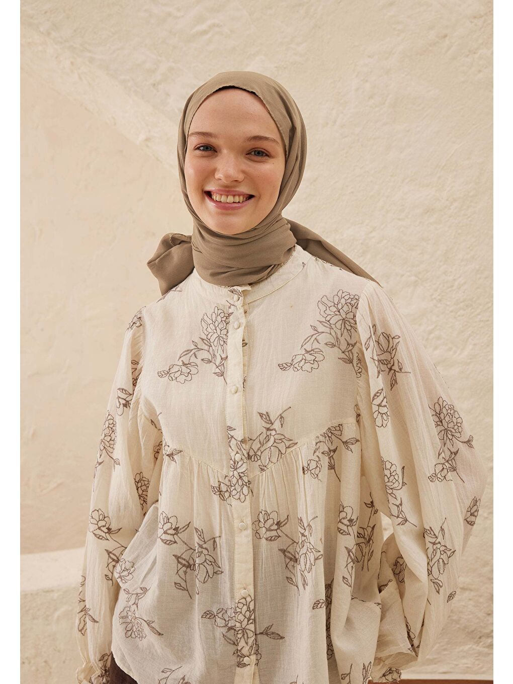 Bej İnce Pamuk Vual Şal Çakıl Taşı-3